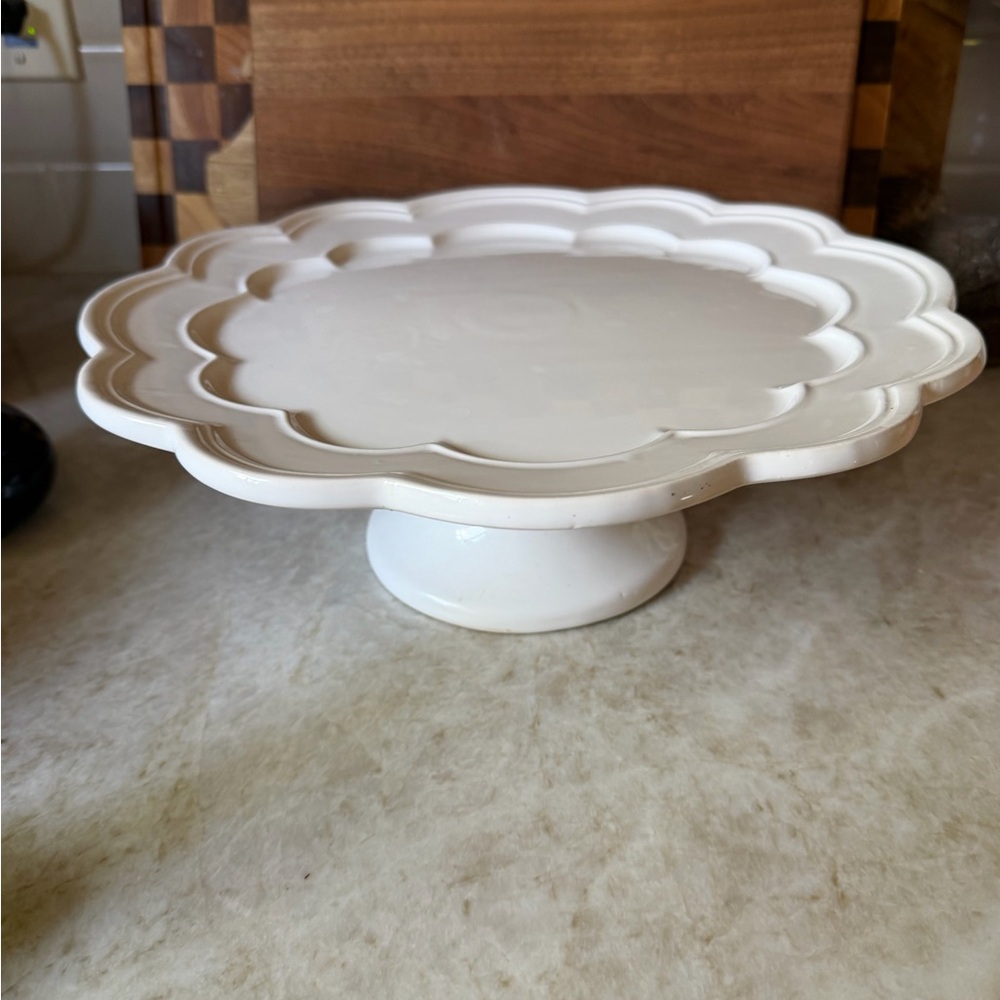 Vintage Ceriart white ceramic cake stand 12”